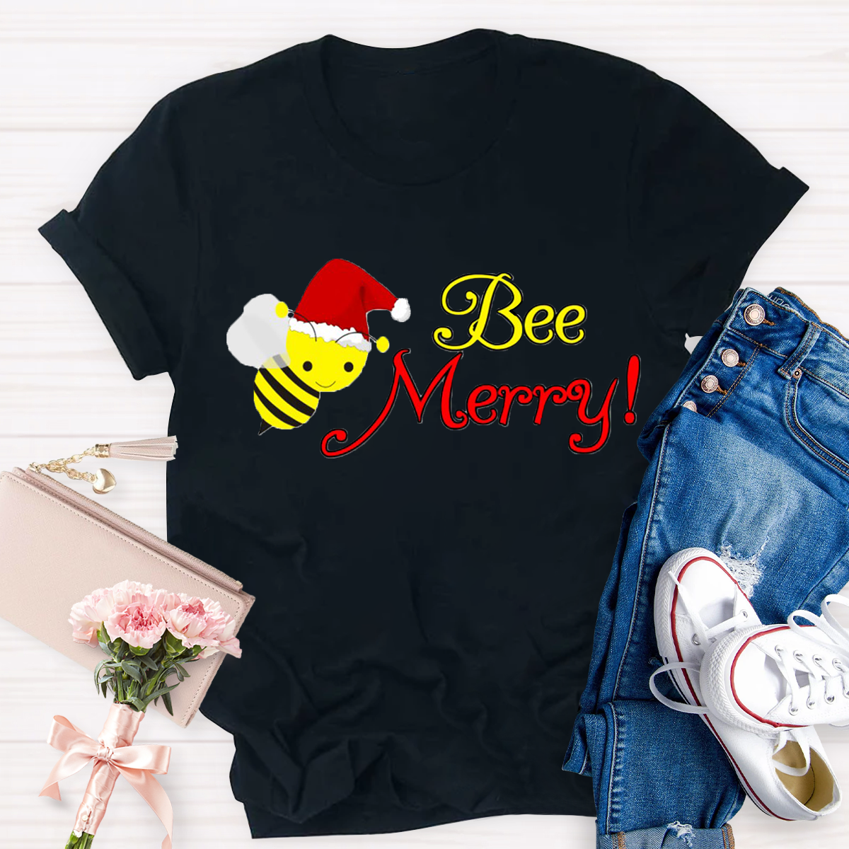 Christams Bee Happy Teacher T-Shirt