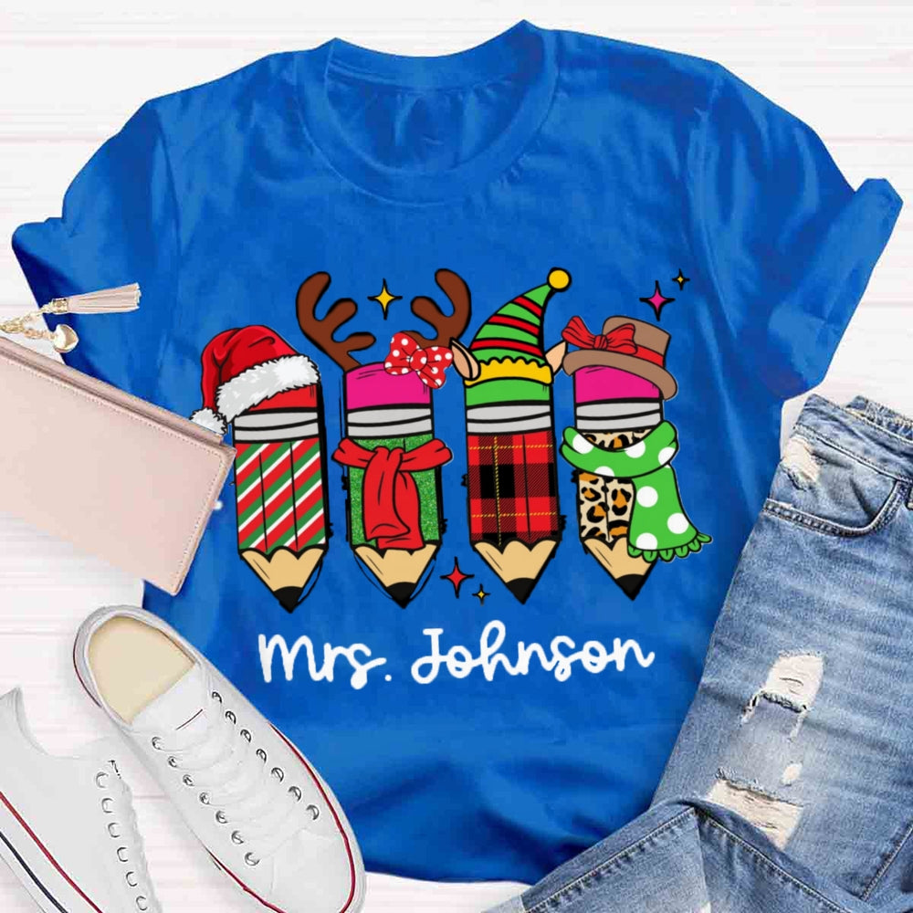 Personalized Name Christmas Pencil Design T-shirt