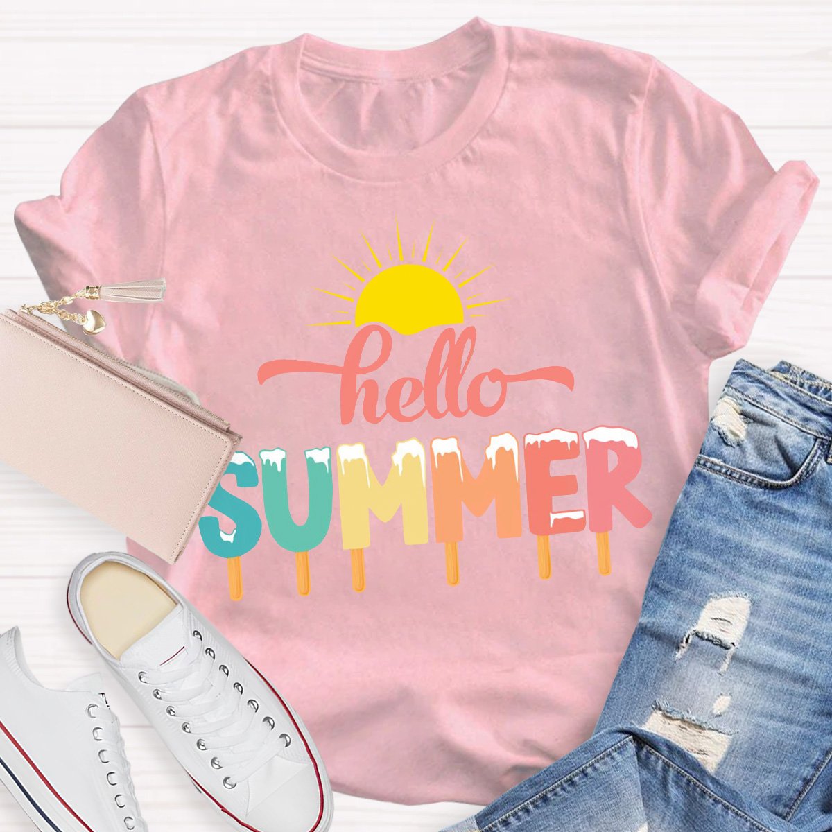 Hello Summer Teacher Graphic Tee Shirt