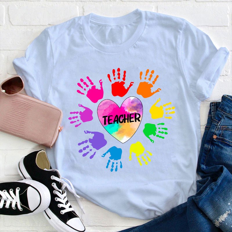 Personalized Colorful Hands Teacher T-Shirt