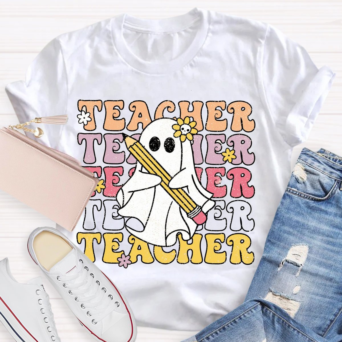 Halloween Spooky Cute Ghost Teacher Shirt