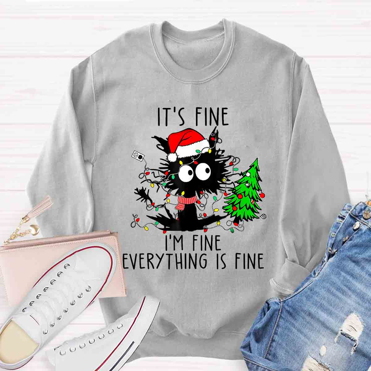 It's Fine I'm Fine Everything Is Fine Christmas Cat Sweatshirt