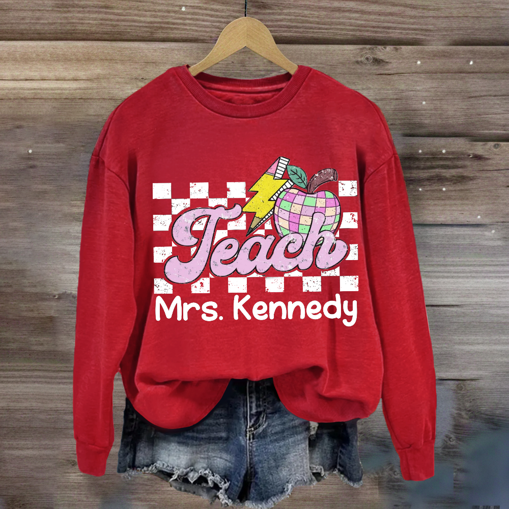 Personalized Teacher Name Retro Checkered Teacher Sweatshirt