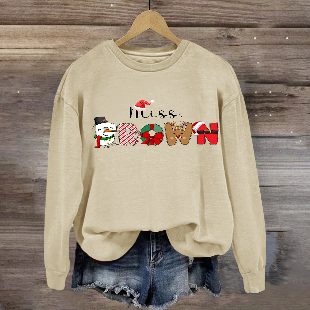 Personalized Name Christmas Hat Snowman Design Sweatshirt