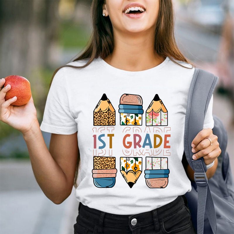 Personalized Grade Back To School Colored Pencil Teacher T-Shirt