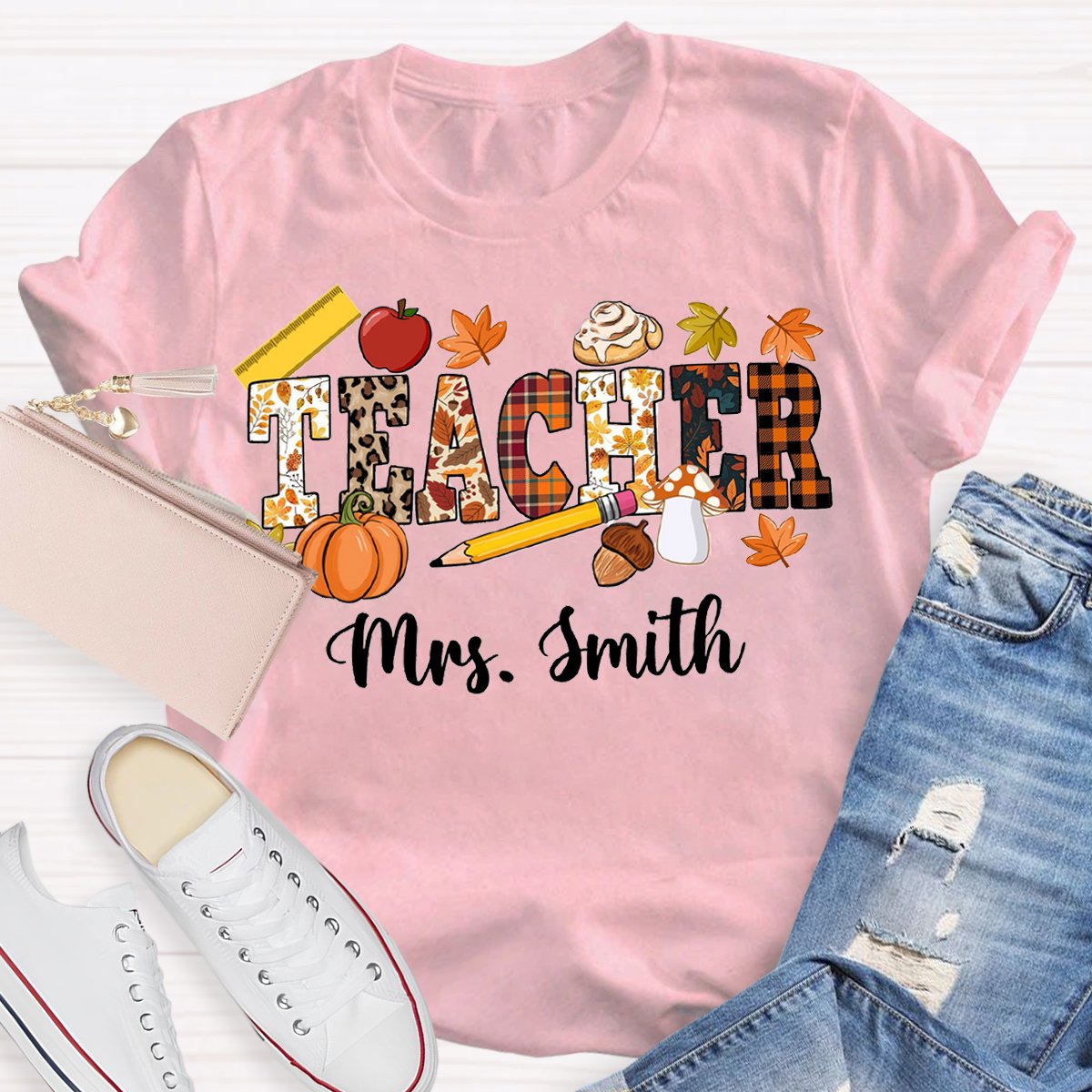 Personalized Name Fall Thanksgiving Teacher Shirt