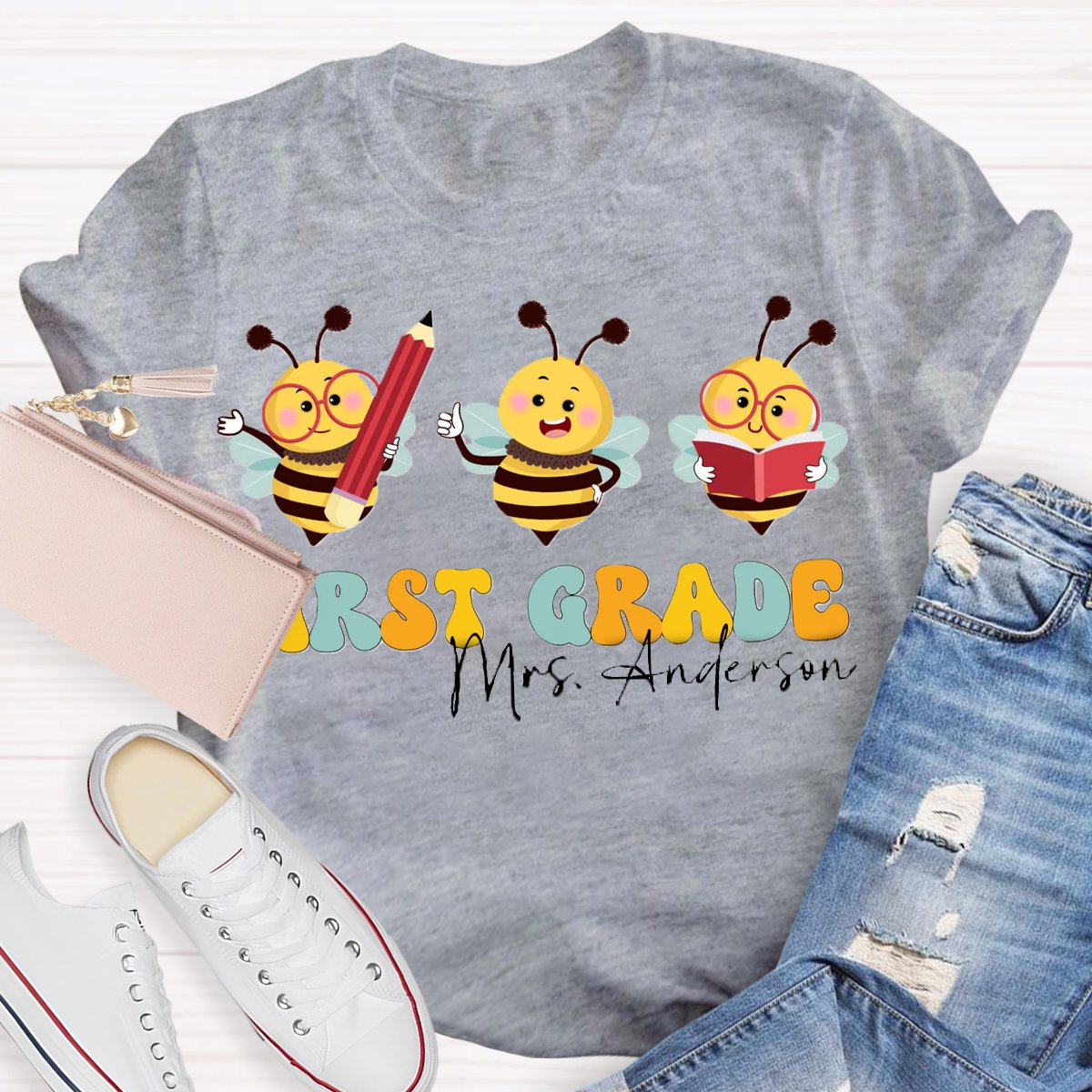 Personalized Grade And Name Teacher Bee Shirt