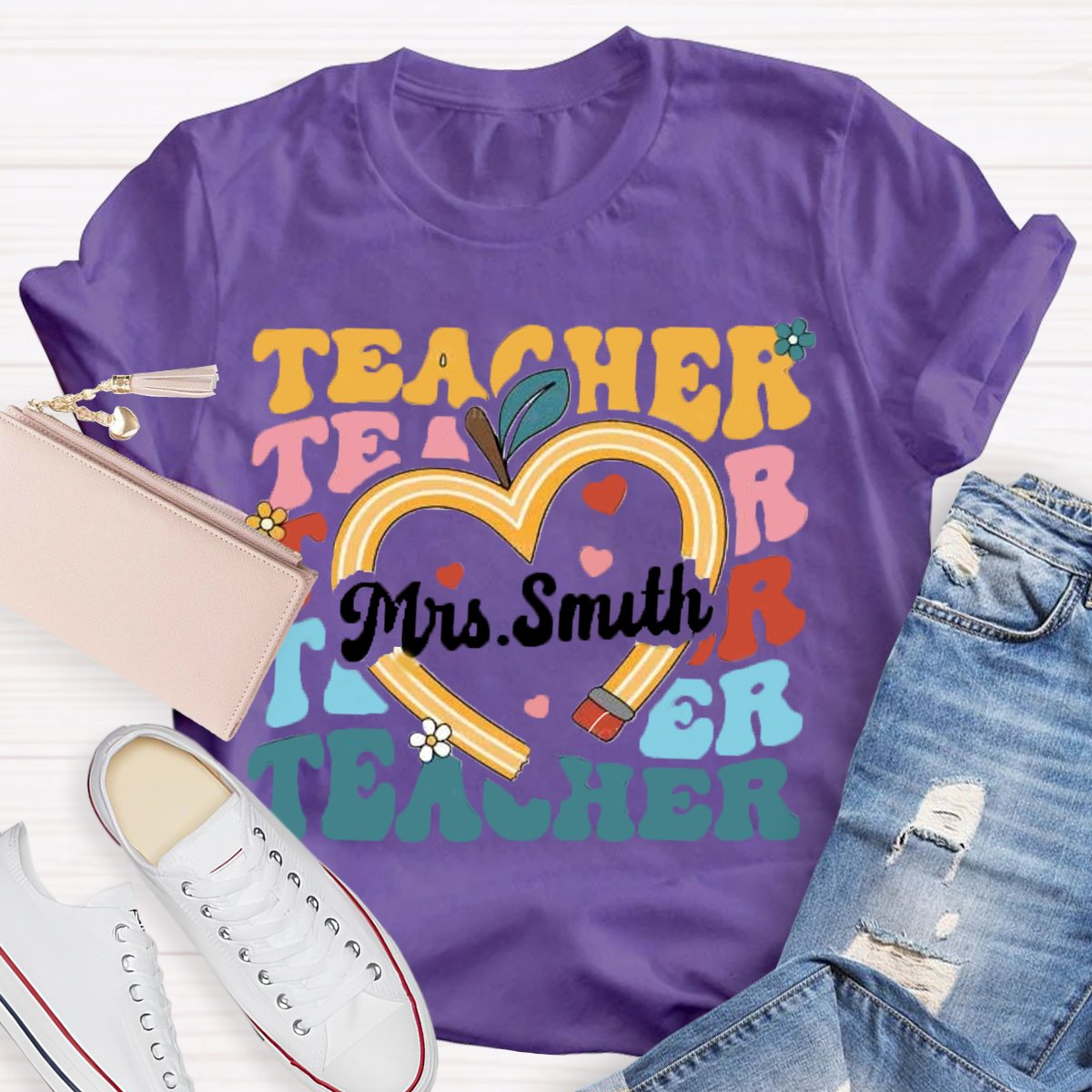 Personalized Name Pencil Apple Back To School Shirt