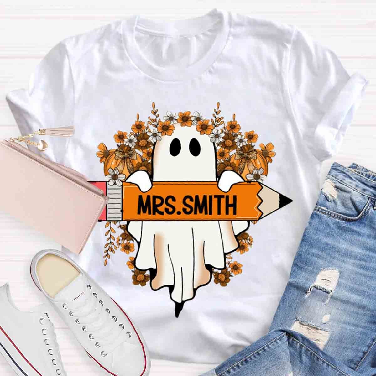 Personalized Name Cute Ghost Teacher T-Shirt