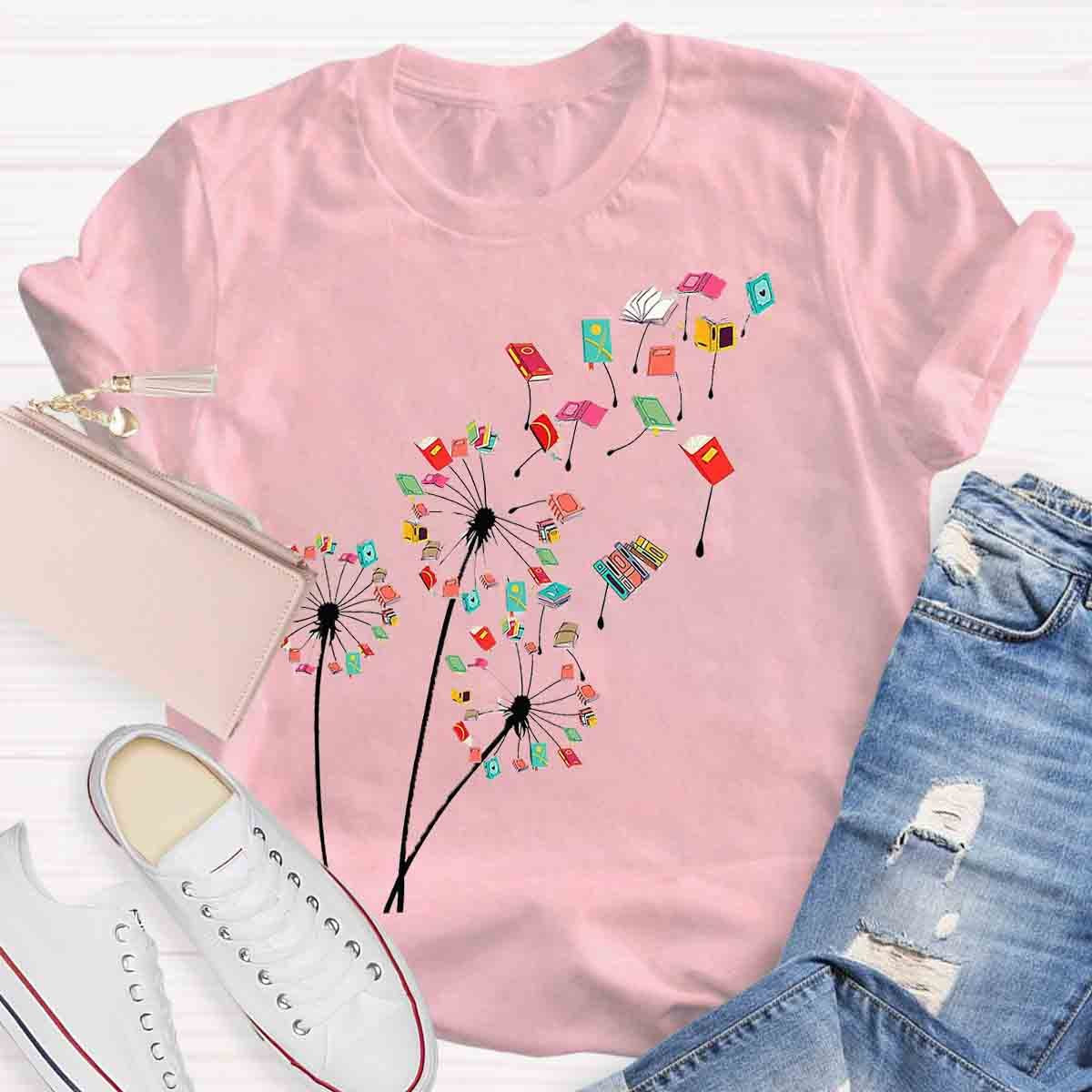 Dandelion Books Reading Lover Casual Print T-shirt