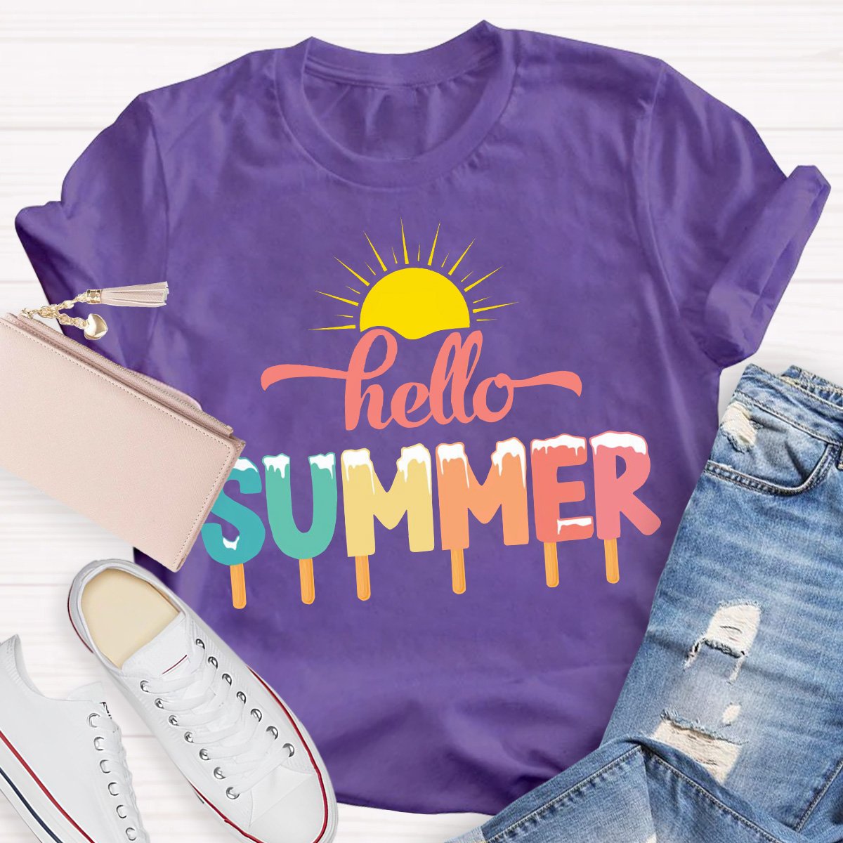 Hello Summer Teacher Graphic Tee Shirt