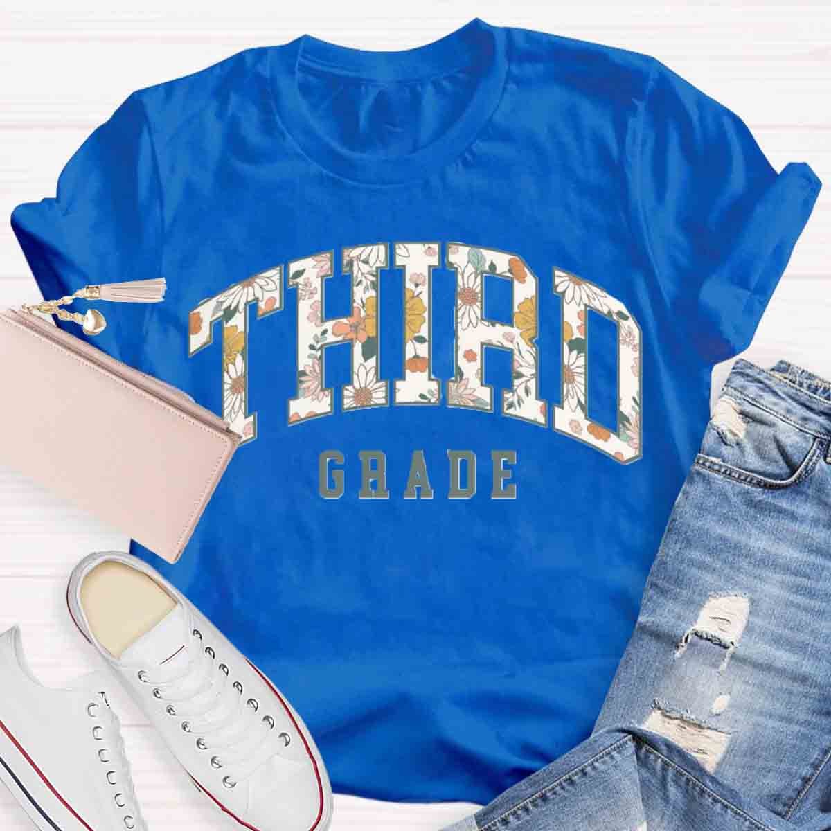 Personalized Grade Retro Flowers Prints T-Shirt