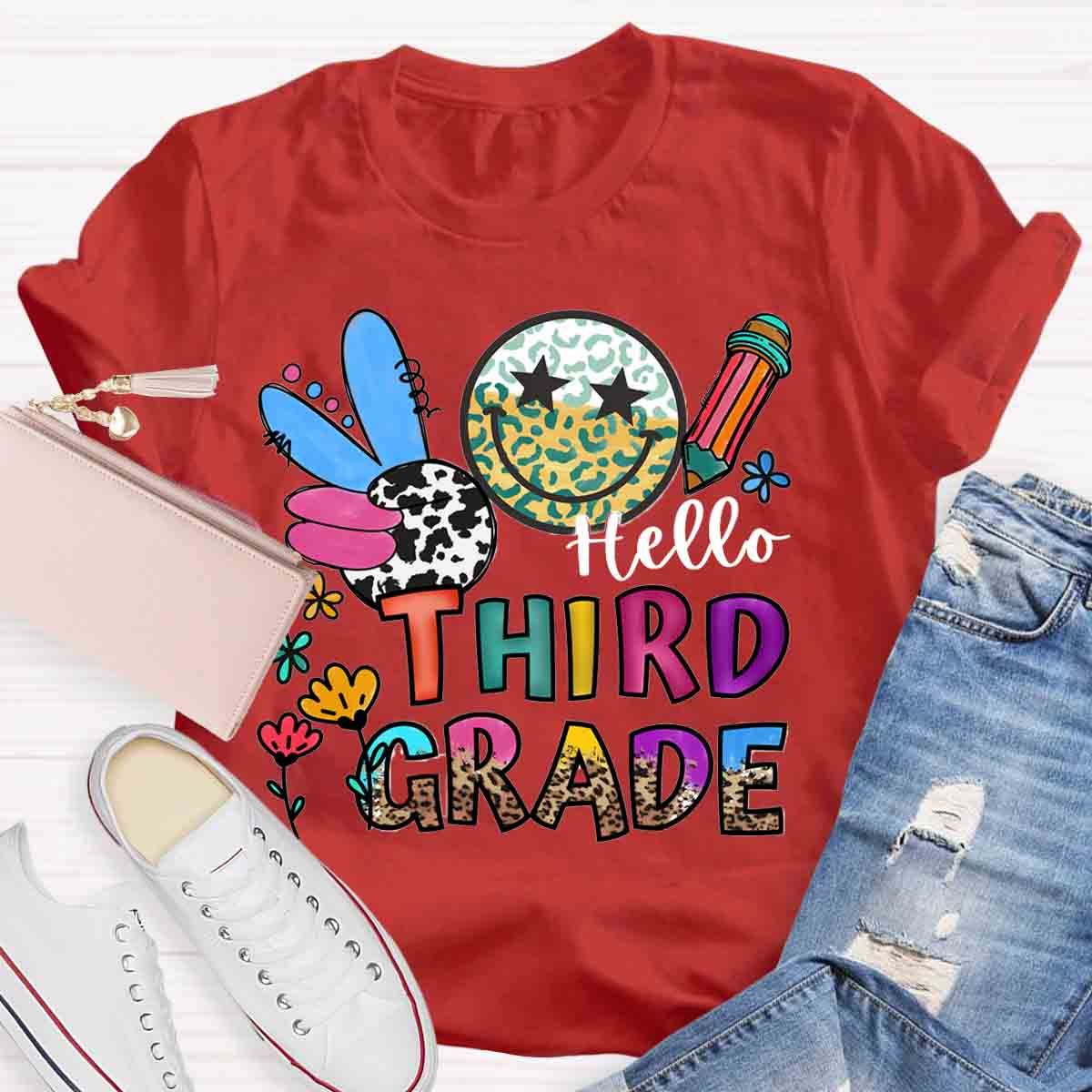 Personalized Grade Leopard Smiley Pencil T-Shirt