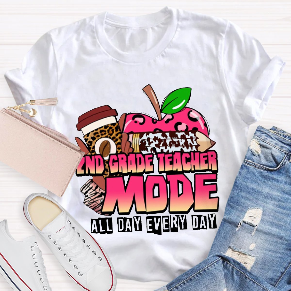 Personalized 2nd Grade Teacher Mode All Day Every Day Teacher Shirt