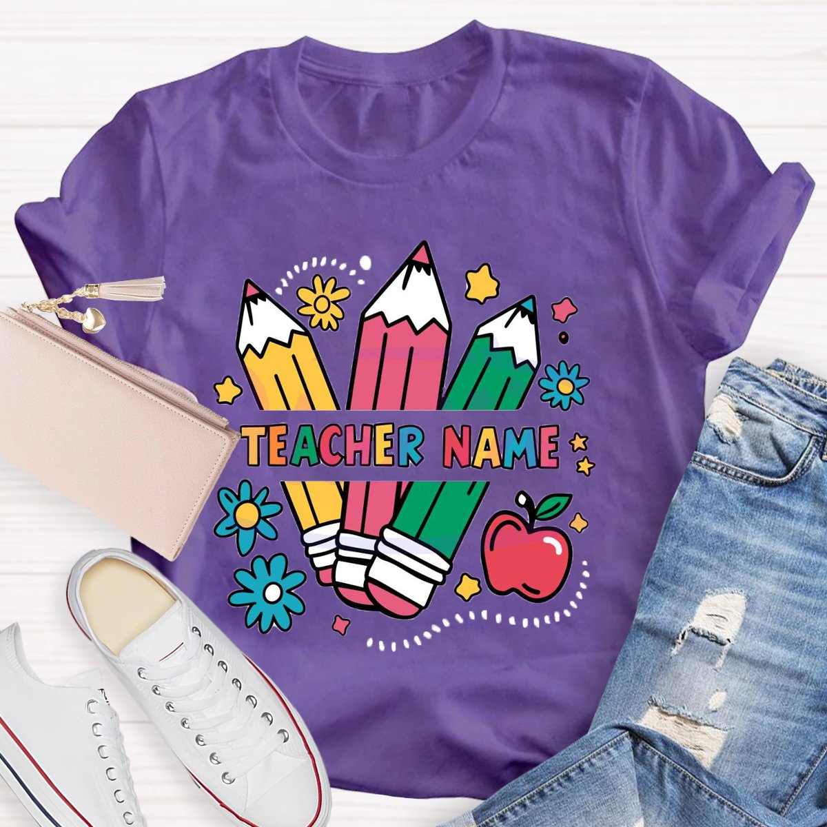 Personalized Teacher Name Kindergarten Pencil T-shirt