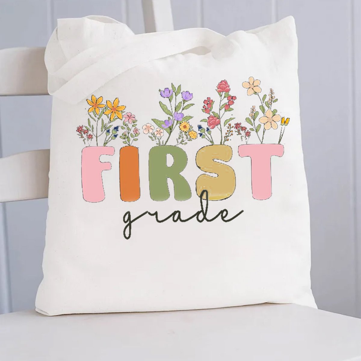 Personalized Grade Flowers Shopping Tote Bag