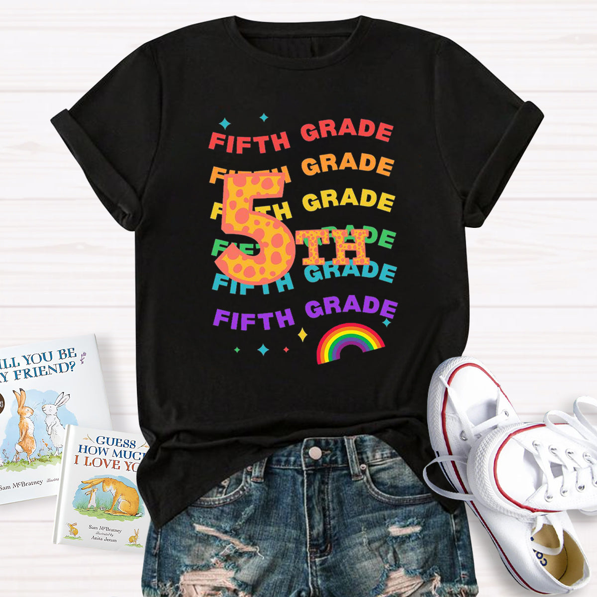 Personalized Grade Rainbow Teacher T-Shirt