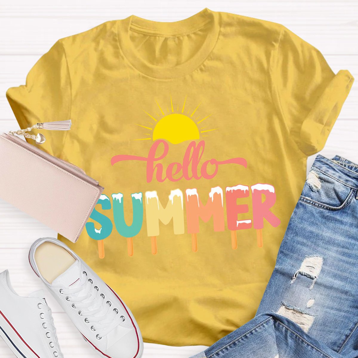 Hello Summer Teacher Graphic Tee Shirt