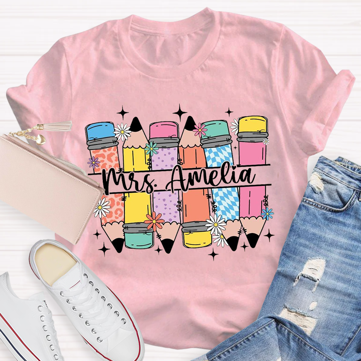 Personalized Name Pencil Design T-Shirt