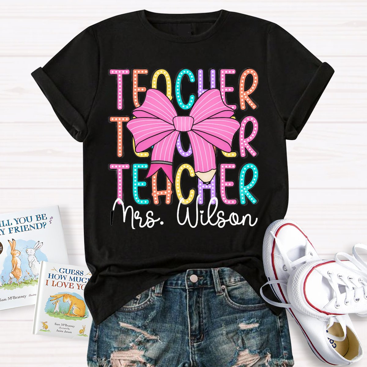 Personalized Name Teacher Bow Shirt