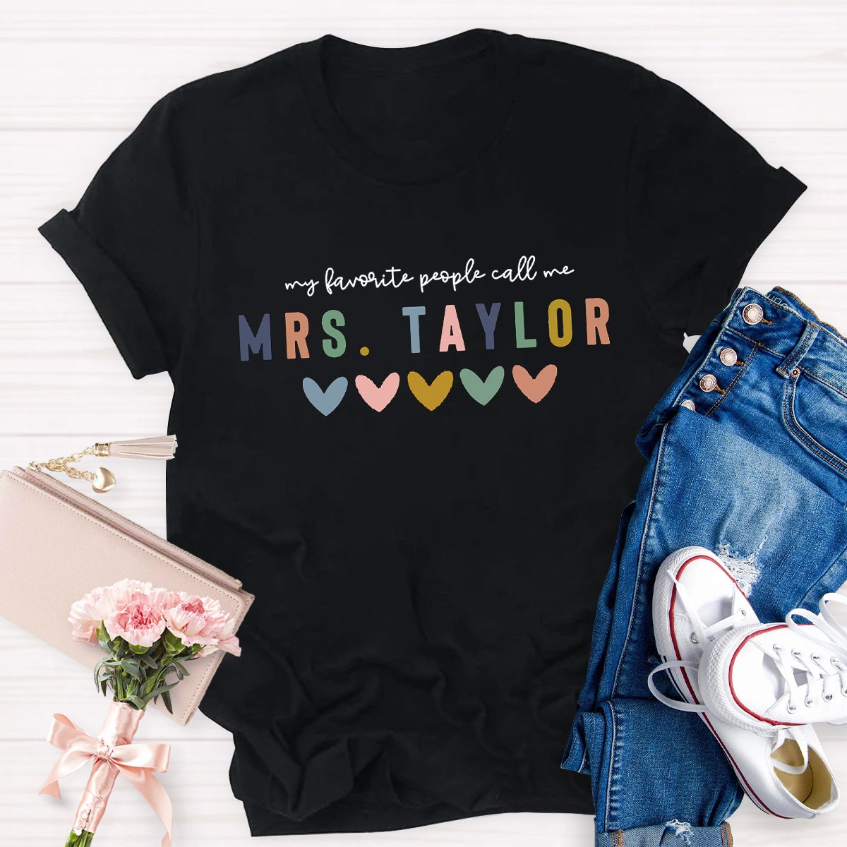 Personalized Teacher's Name With Heart Shirt