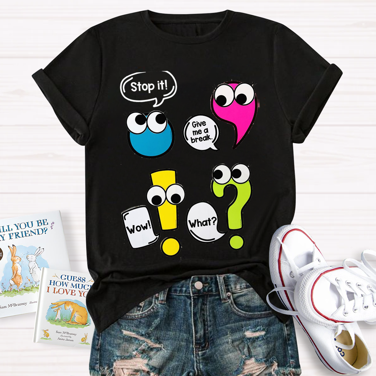 Funny Punctuation Marks Cute and Humorous Cartoon Characters T-Shirt