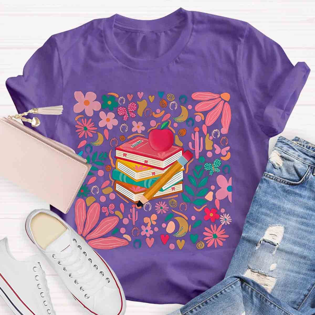 Pink School Teacher Floral T-Shirt