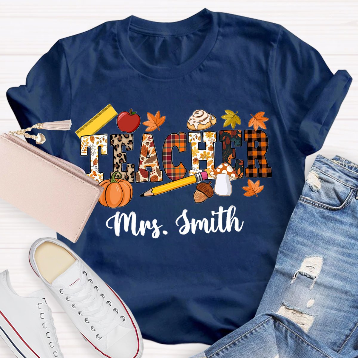 Personalized Name Fall Thanksgiving Teacher Shirt