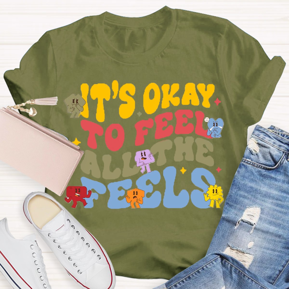 It's Okay To Feel All The Feels Mental Health Psychologist Shirt