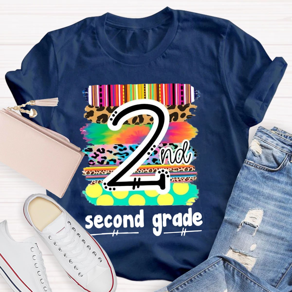 Personalized Grade Brilliant Colors Teacher T-shirt