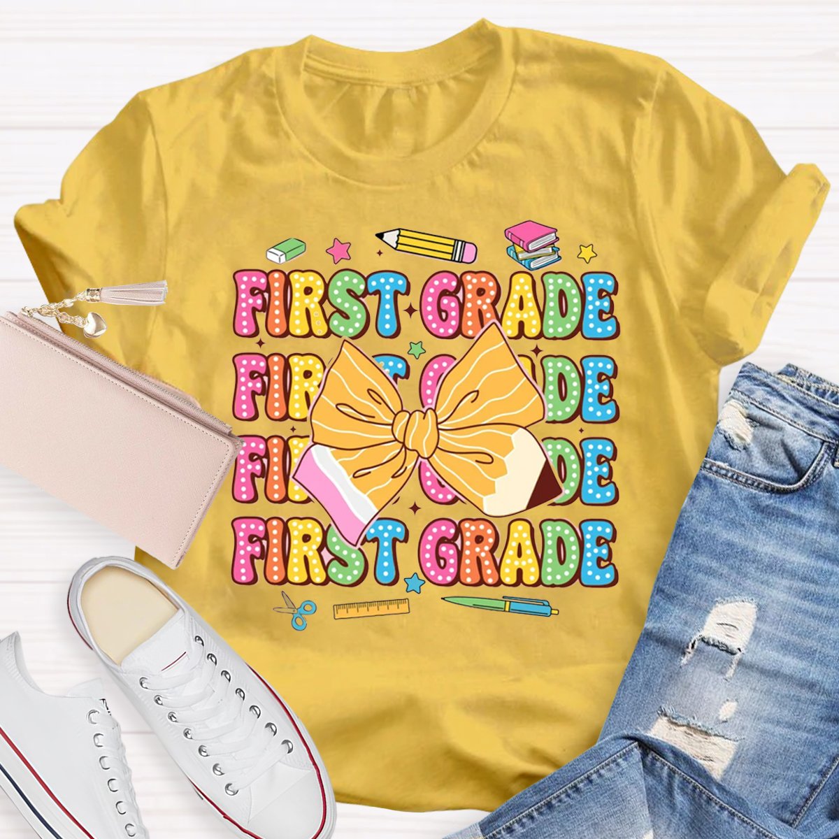 Personalized Grade Pencil Bow Back To School T-shirt