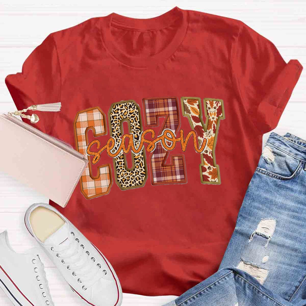 Cozy Season Fall Halloween Thanksgiving Casual Print T-shirt