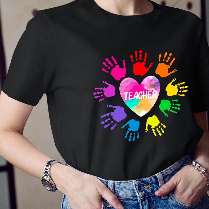 Personalized Colorful Hands Teacher T-Shirt