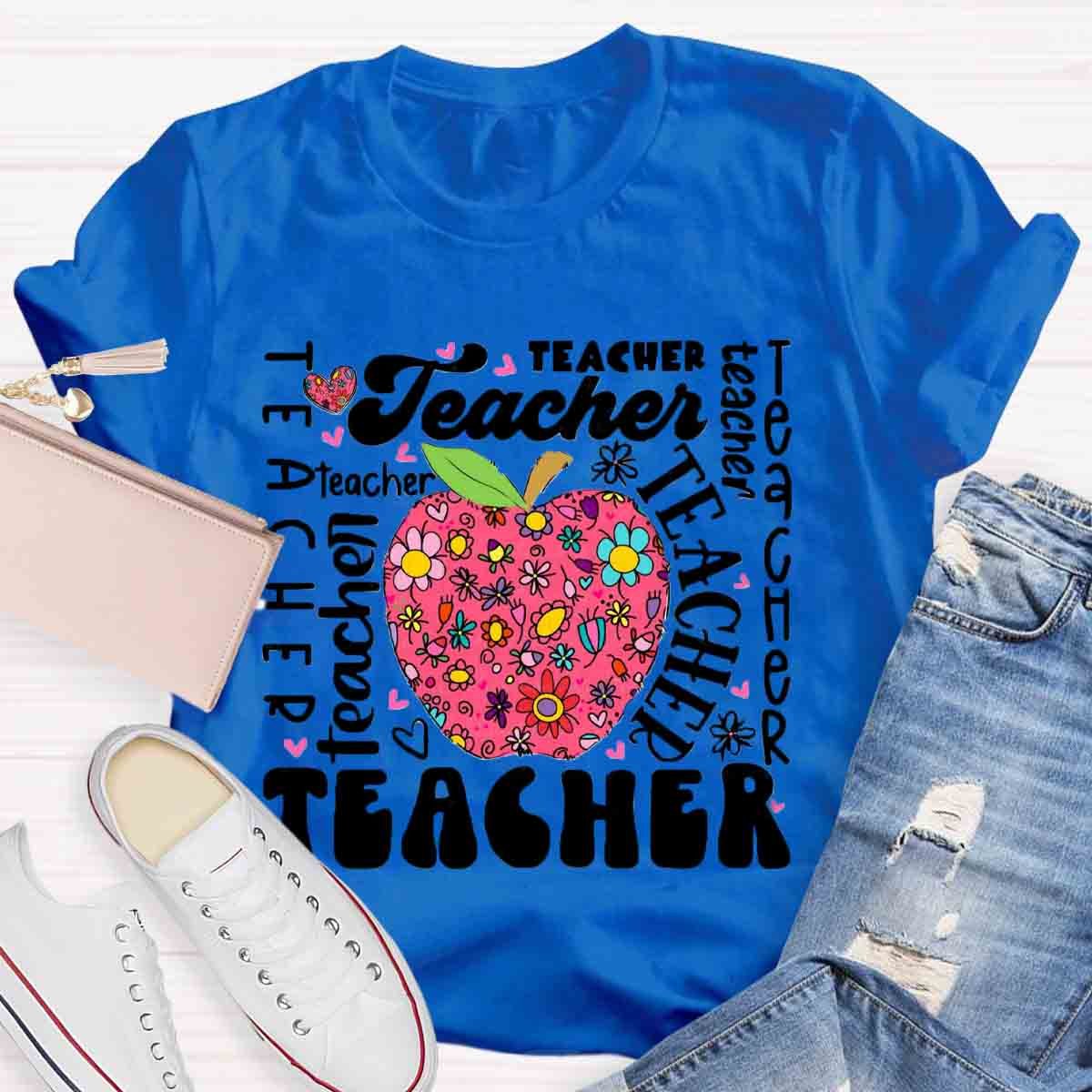 Teacher Apple Floral  T-Shirt