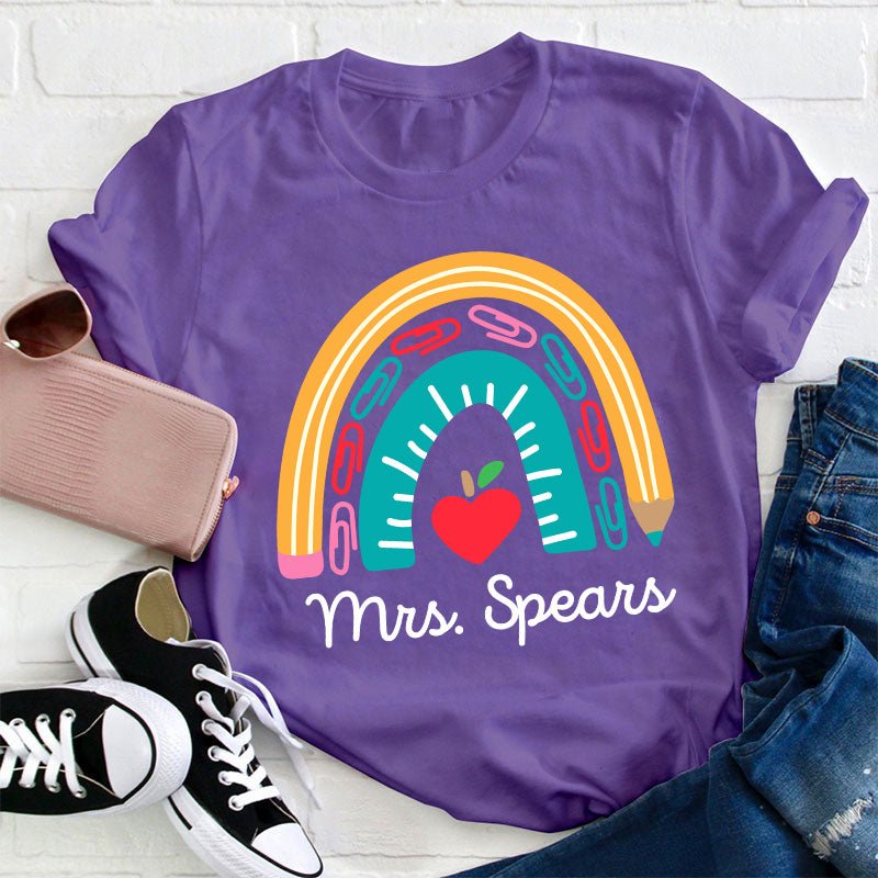 Personalized Pencil Rainbow Teacher T-Shirt