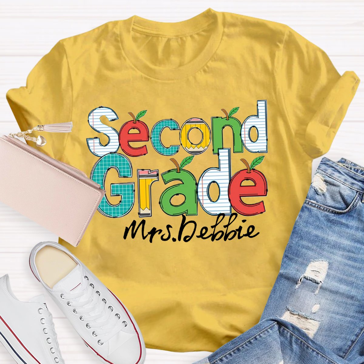 Personalized Name Apple Design Back to School Shirt