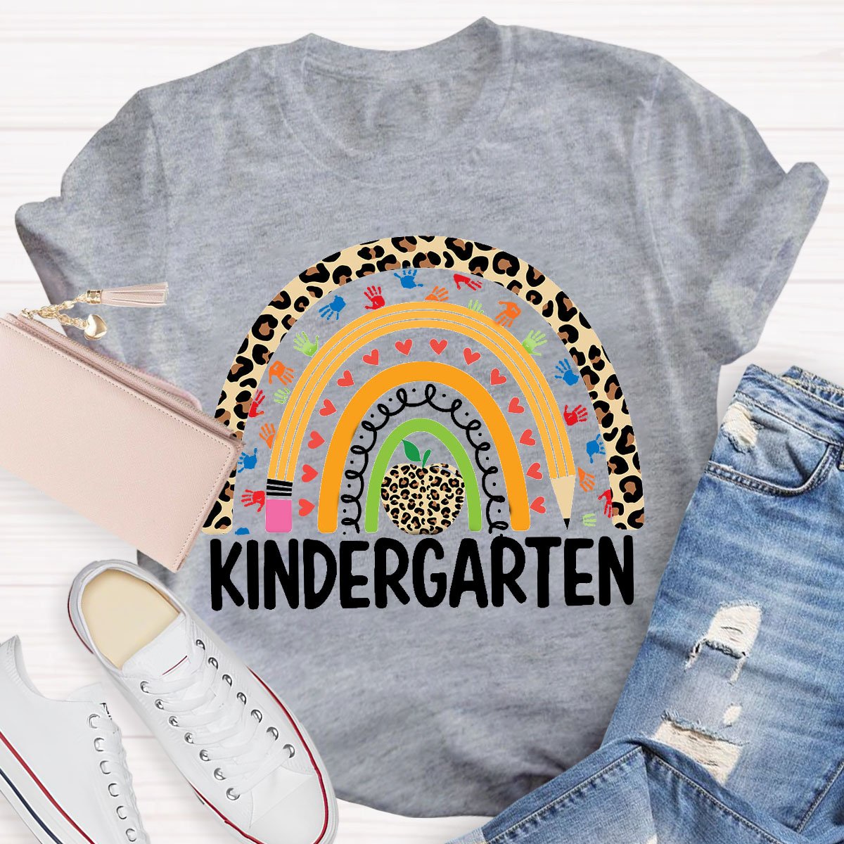 Personalized Design Teachers Grade Leopard Rainbow T-Shirt