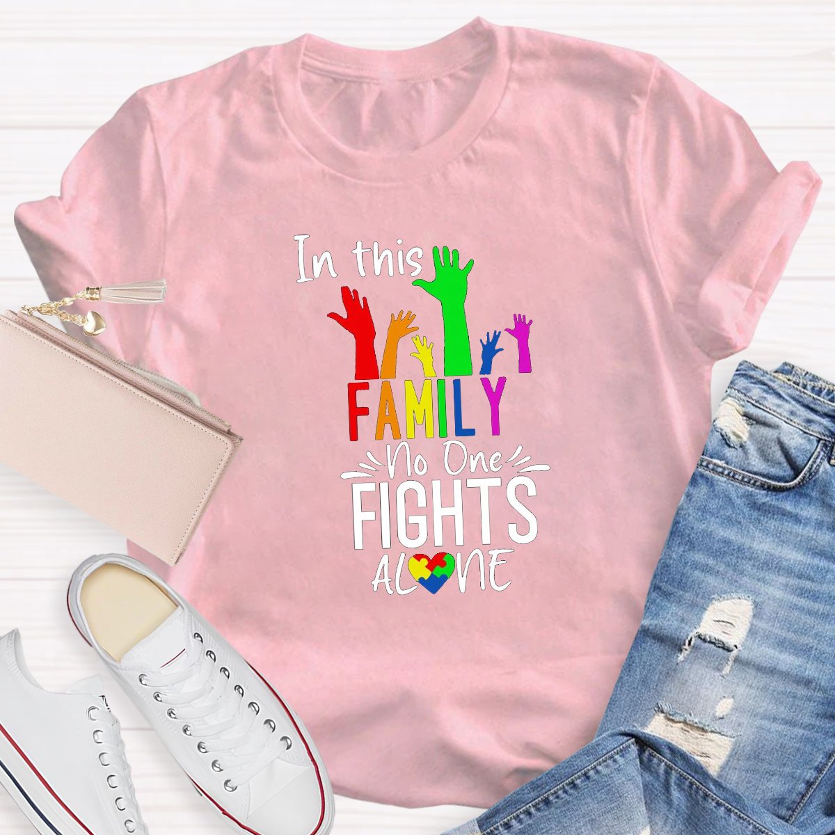 In This Family No One Fights Alone Teacher Shirt