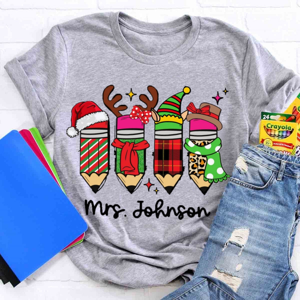 Personalized Name Christmas Pencil Design T-shirt