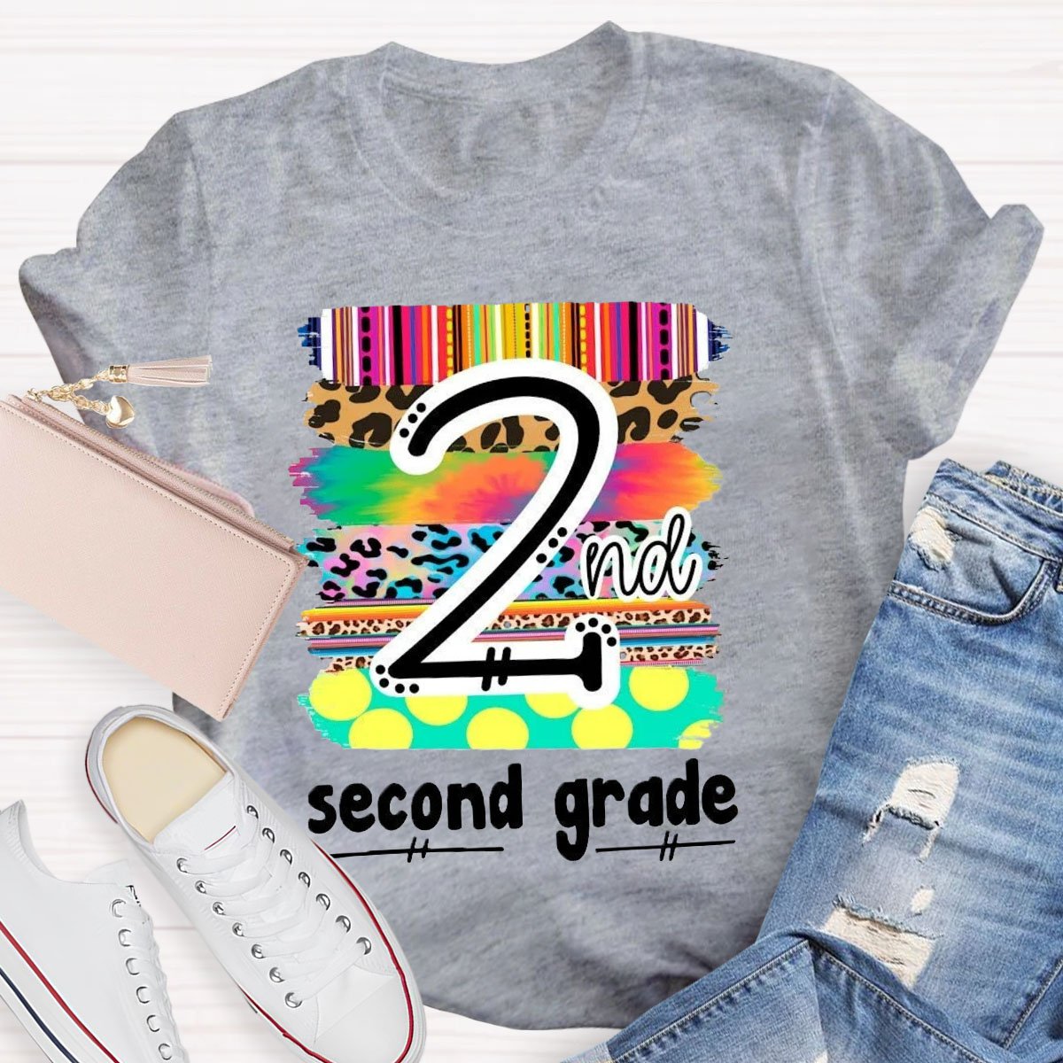 Personalized Grade Brilliant Colors Teacher T-shirt