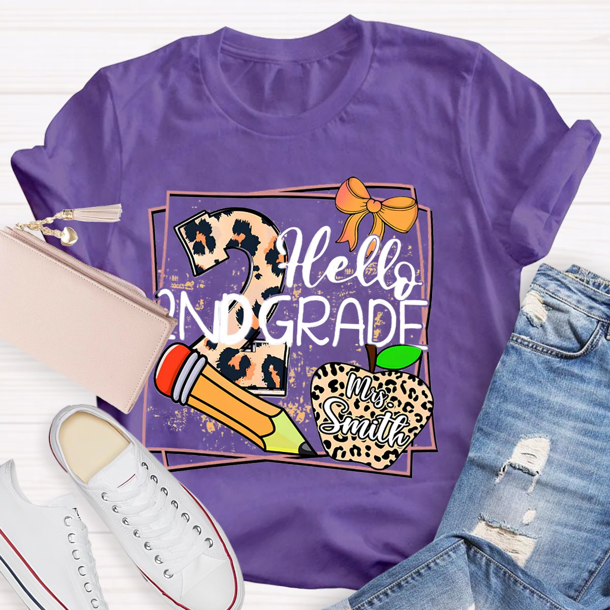 Personalized Grade And Name Leopard Print Apple Pencil T-Shirt