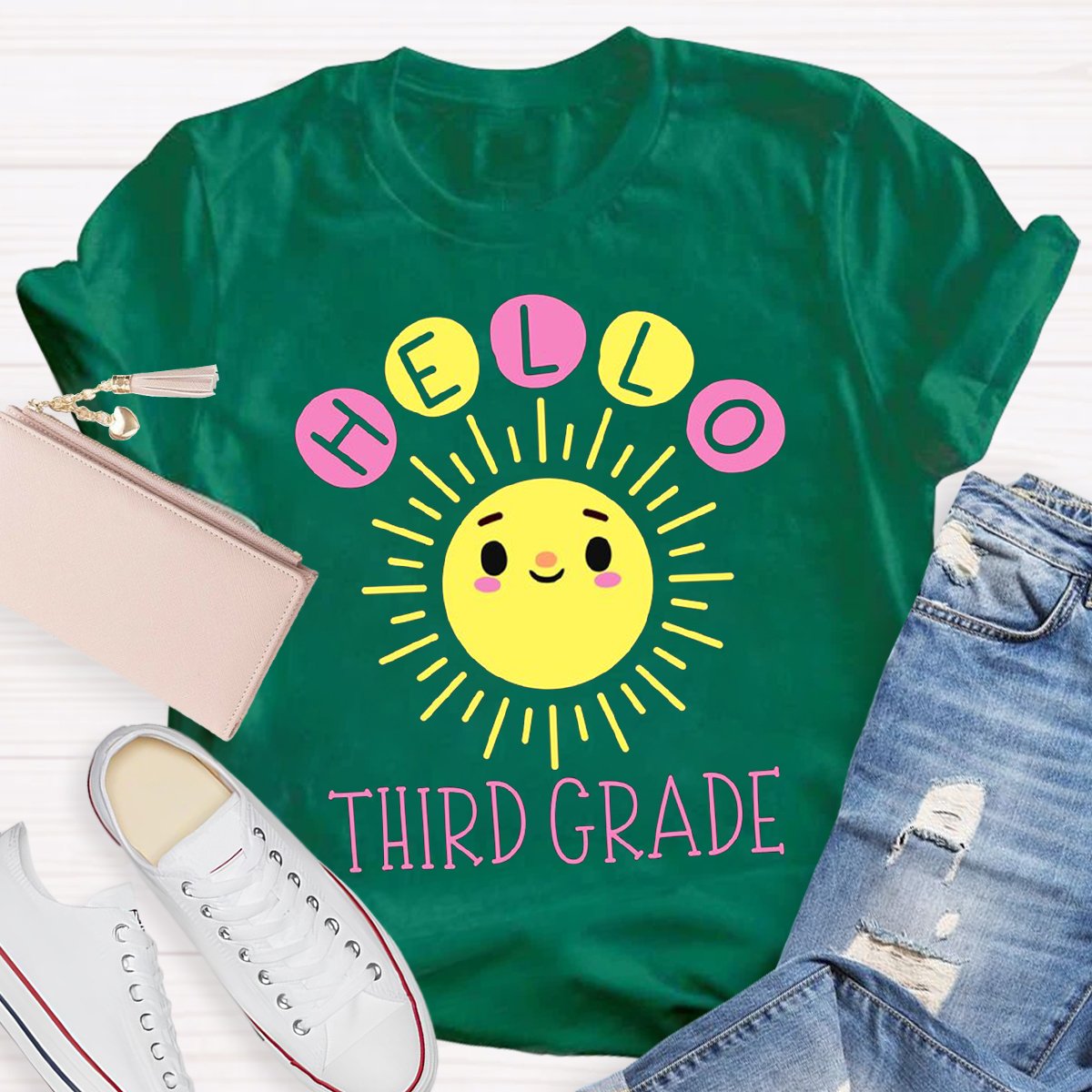 Personalized Hello Third Grade Teacher Shirt