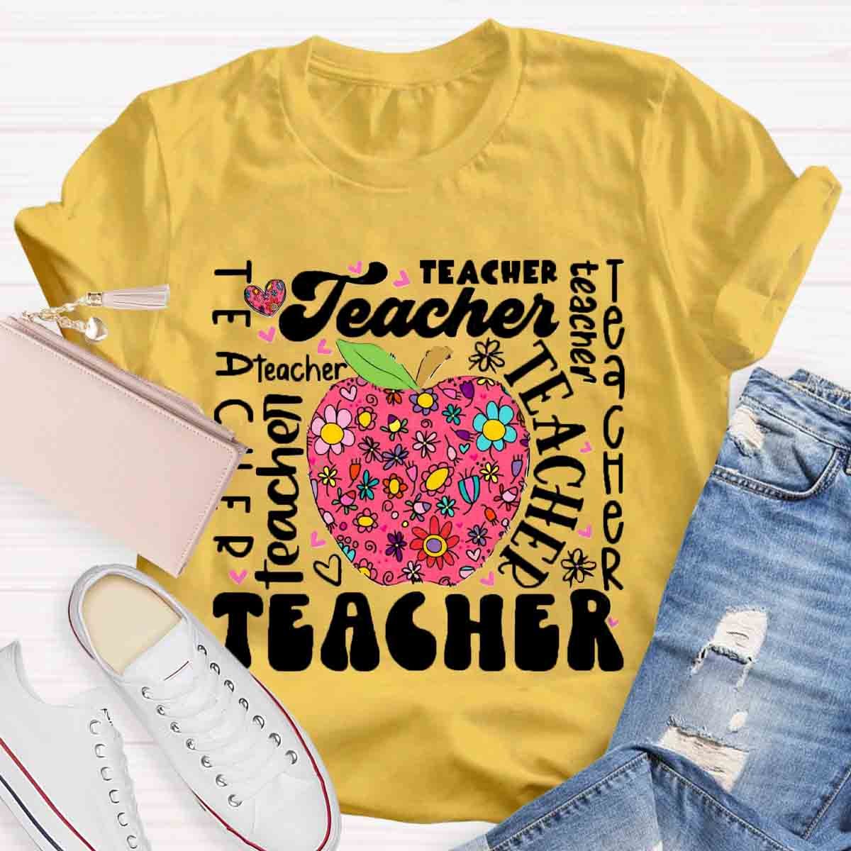 Teacher Apple Floral  T-Shirt