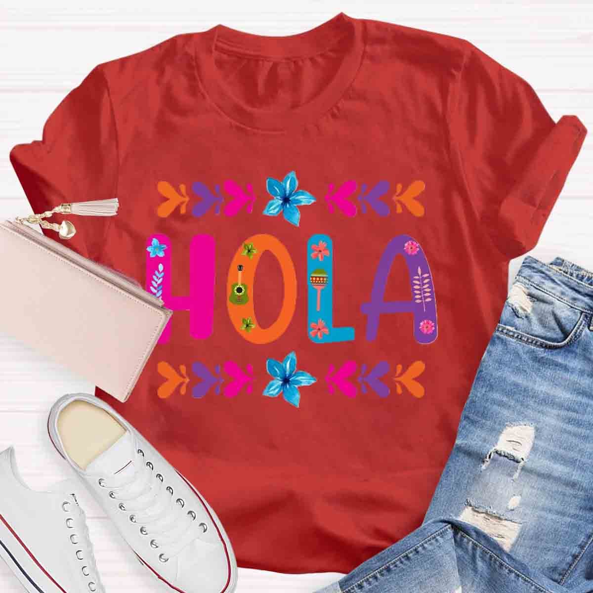 Floral Hola Spanish Teacher T-Shirt