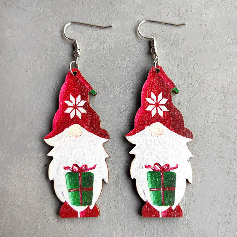 Christmas red and black plaid Christmas tree wooden earrings