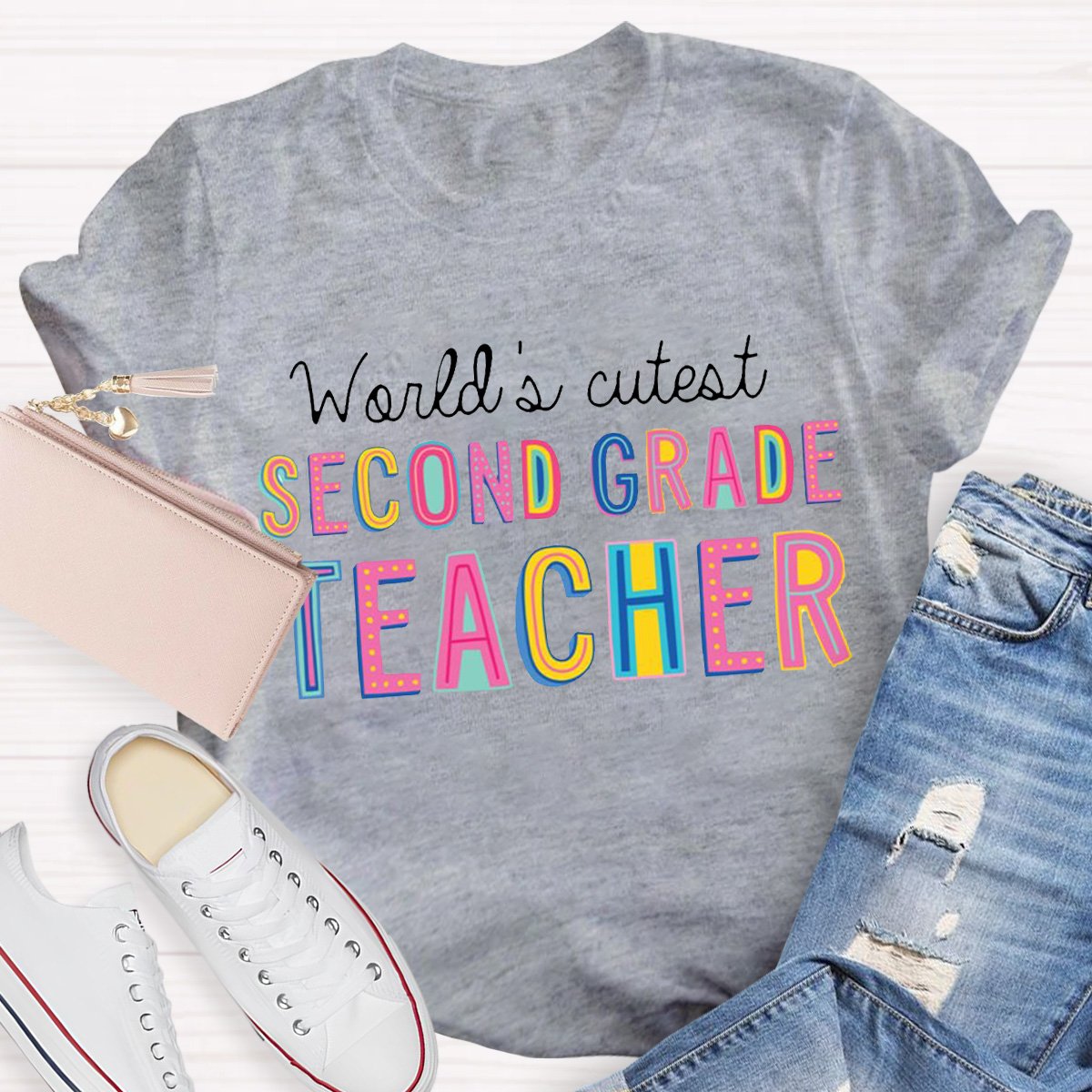 Personalized World's Cutest Second Grade  Teacher Shirt