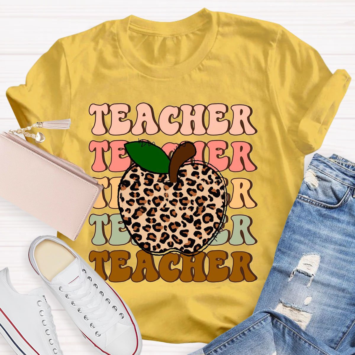 Leopard Apple Teacherabc T-Shirt