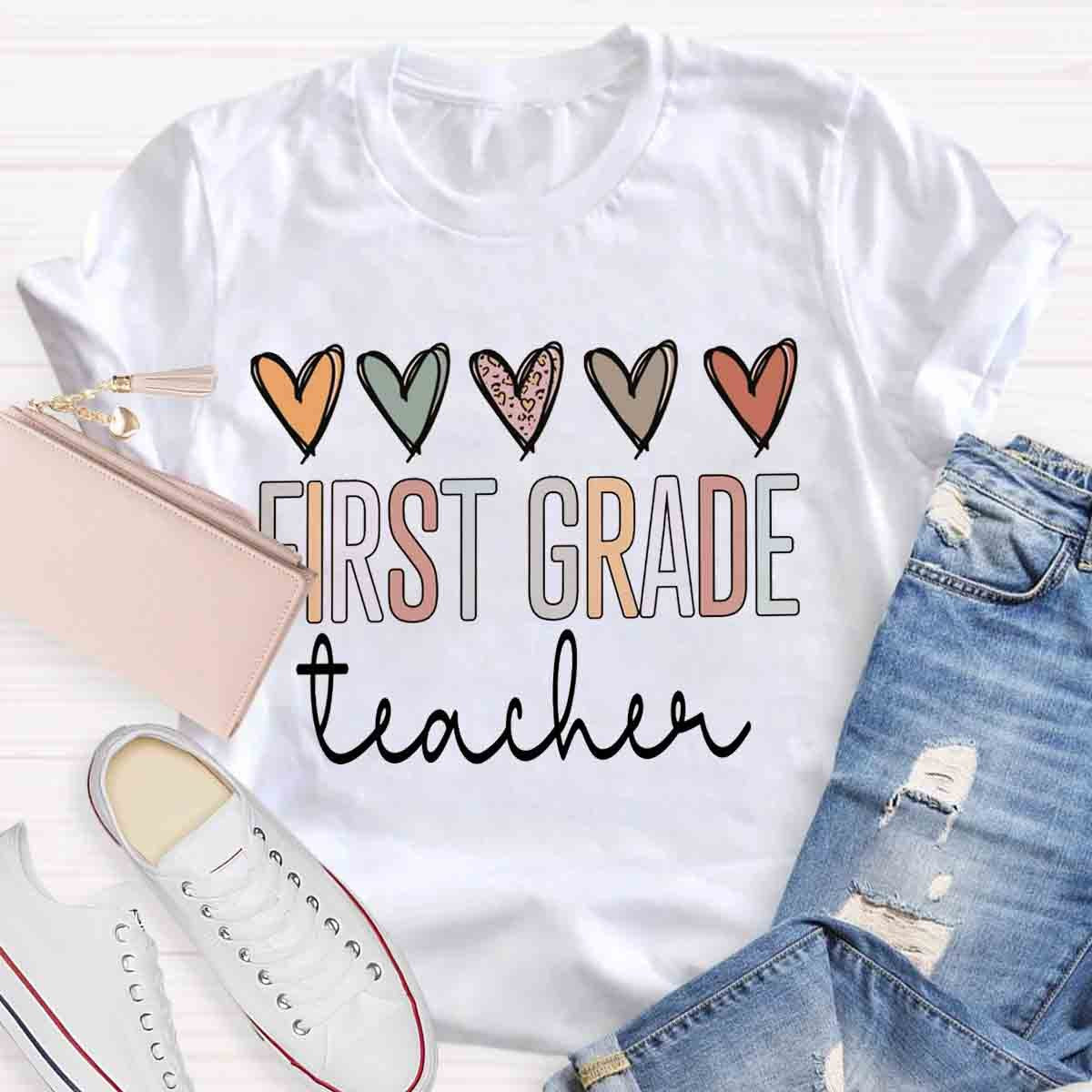 Personalized  Grade Heart Print T-Shirt