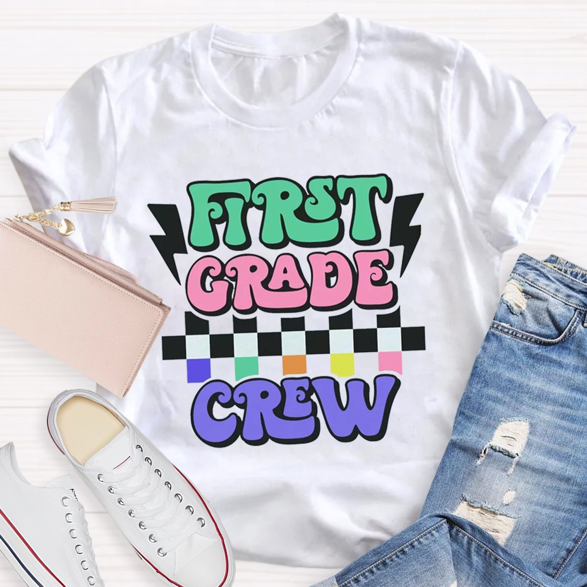 Personalized First Grade Crew Teacher Shirt