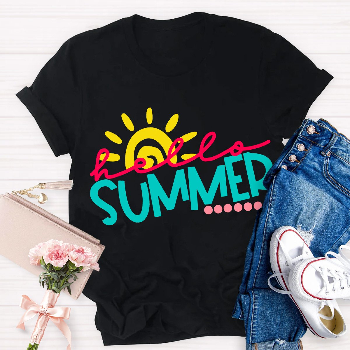 Hello Summer Teacher Graphic Tee Shirt